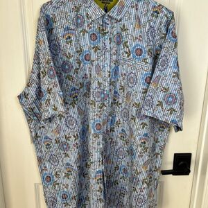 LUCHIANO VISCONTI Men’s 2XL S/S Button Shirt Cotton Modal Floral Check Resort